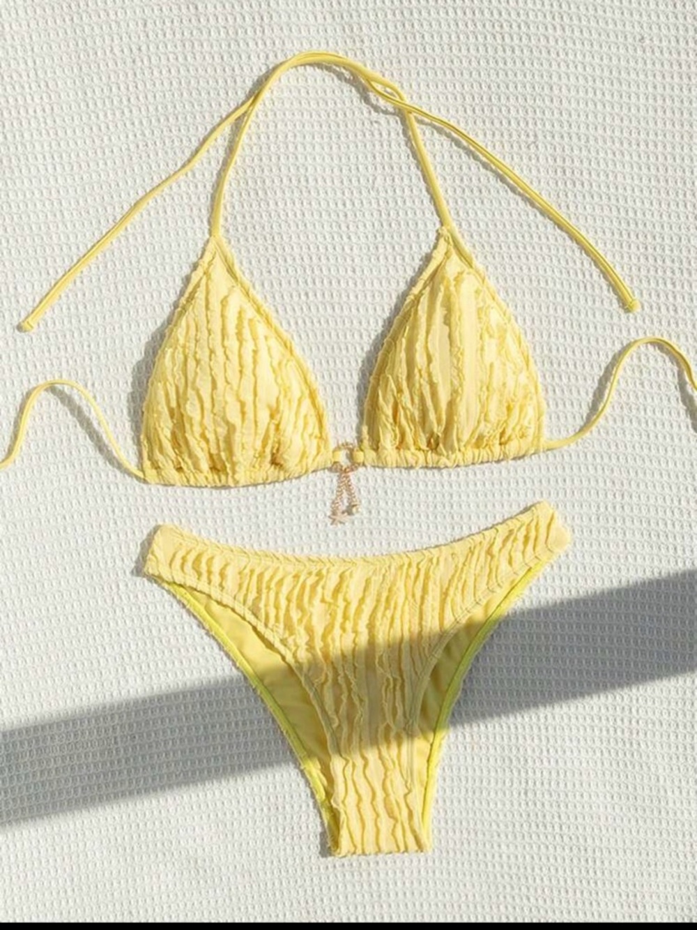 SHEIN Yellow Ruched Triangle Bikini Set